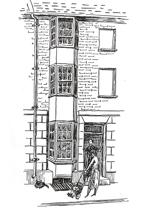 Sketch of Over Street by Freda Nichols, published in The West Pier by Patrick Hamilton, 1953. Image supplied by S. Dunsmore and reproduced courtesy of F+W Media