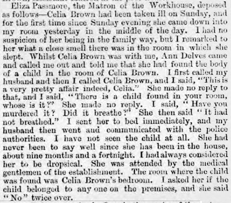 Newspaper clipping of the testimony of Eliza Passmore